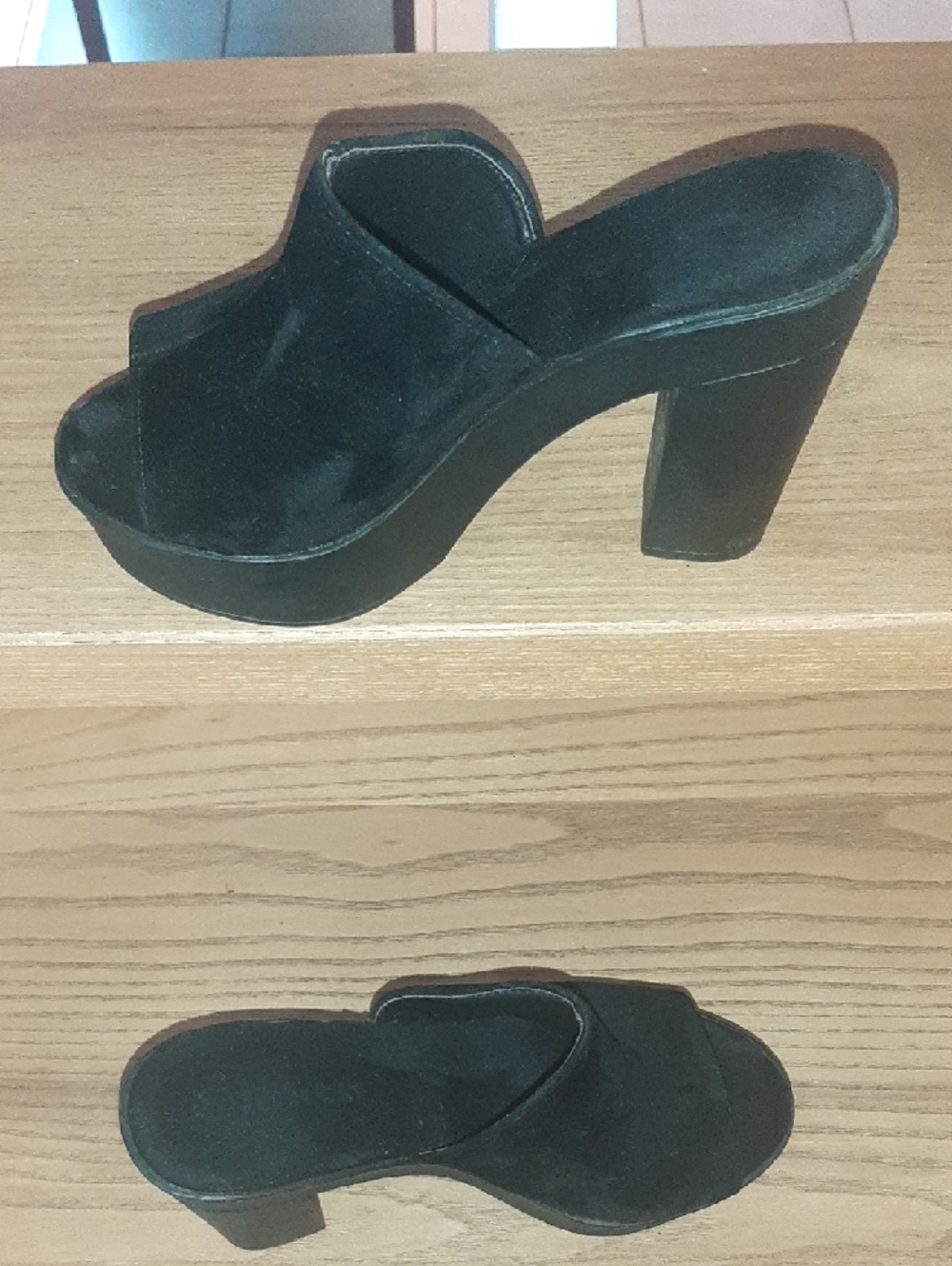 Made in Italy🇮🇹Black Suede like Platform Mule - High Block Heel Sz 38 - Picture 4 of 10